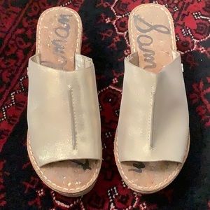 Sam Edelman gold leather cork wedge 8.5